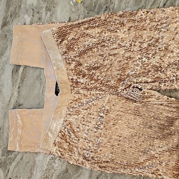 Midnight Velvet Gold Sequin Pants Crushed Velvet Back Pull-On Stretch Trousers M - Picture 1 of 12